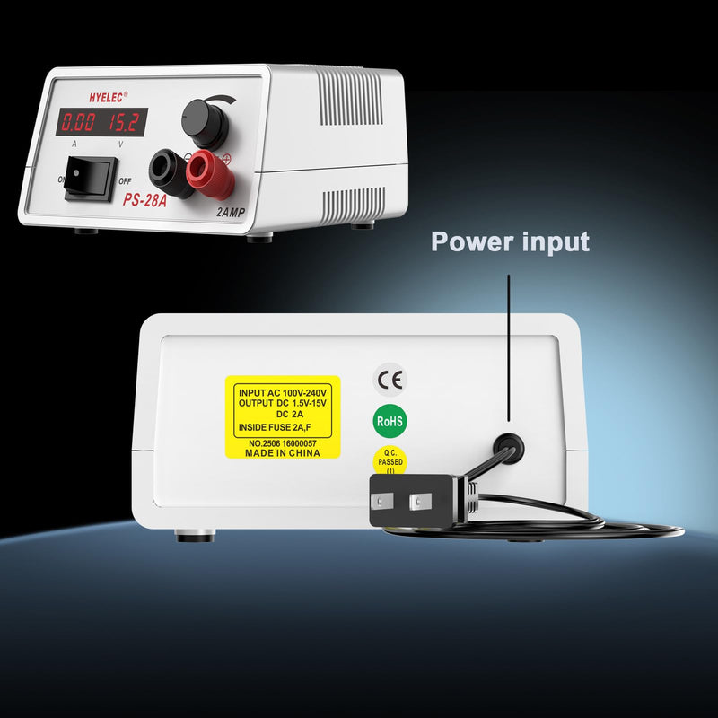 Adjustable DC Power Supply, Continuously Adjustable 1.5V-15V Max 2A, Regulated Variable Bench Power Supply with LED Display, Alligator Leads Including