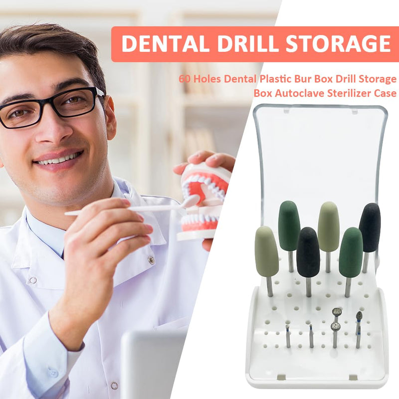 Dental Bur Blocks Station, YOUYA DENTAL 60 Holes Dental Bur Autoclavable Case Organizer with Cover Case, Dental Burs Holder Organizer for Slow Speed High Speed Burs Diamond Burs Drill Dentist Tool White