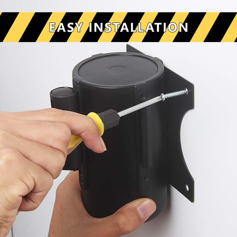 A-KARCK Wall Mount Retractable Belt 16 Foot, Crowd Control Wall Barrier with Steel Case Black and Yellow Belt with Caution: DO NOT Enter