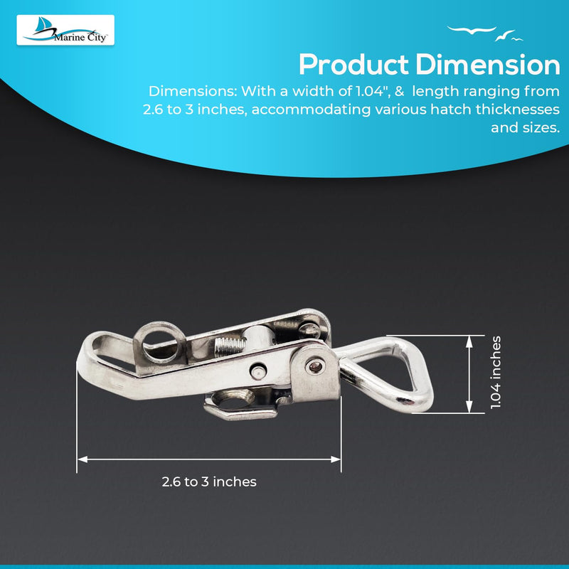 MARINE CITY Lockable Hatch Fastener, 304 Stainless Steel, Adjustable Length, Corrosion-Resistant, Compact Design,Ideal for Boats, Yachts, and RVs Small