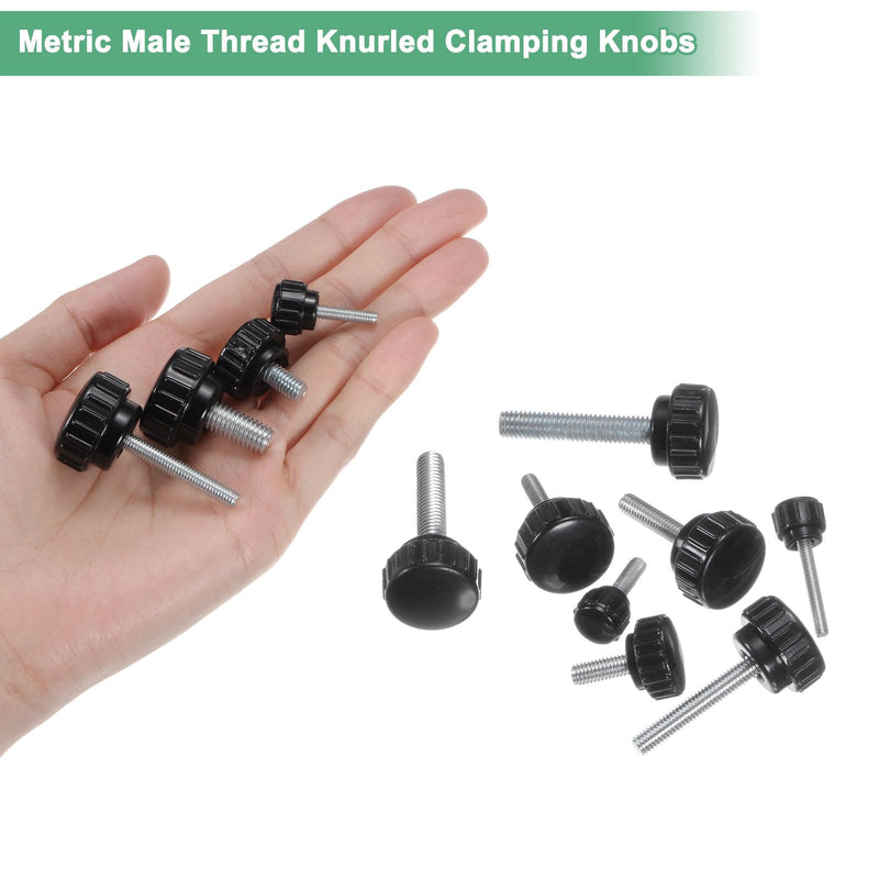 6-Pack Knurled Clamping Knobs, M6x16mm Male Thread Knurled Thumbscrew, Carbon Steel Screw on Knobs Grips for Machinery/Electronic/Furniture, Mounting Handle Bolts [Black]