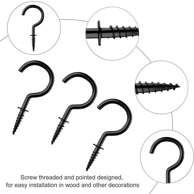 Goiio 100 Pieces 1/2 inch Ceiling Hooks, Black Zinc Plated Metal Screw-in Cup Hooks
