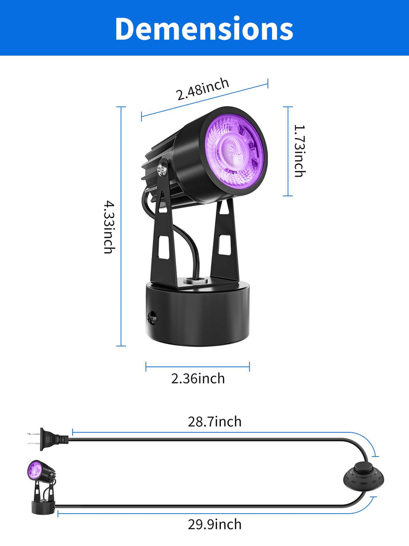 Christmas LED Spot Lights Indoor 3W RGB Accent Lighting Up Lights Indoor Spotlight Lamp for Plants 120V Uplighting Decor US 2-Plug 6 FT Cord with Floor Foot Switch (1 Pack with Base) RGBW 1 Pack