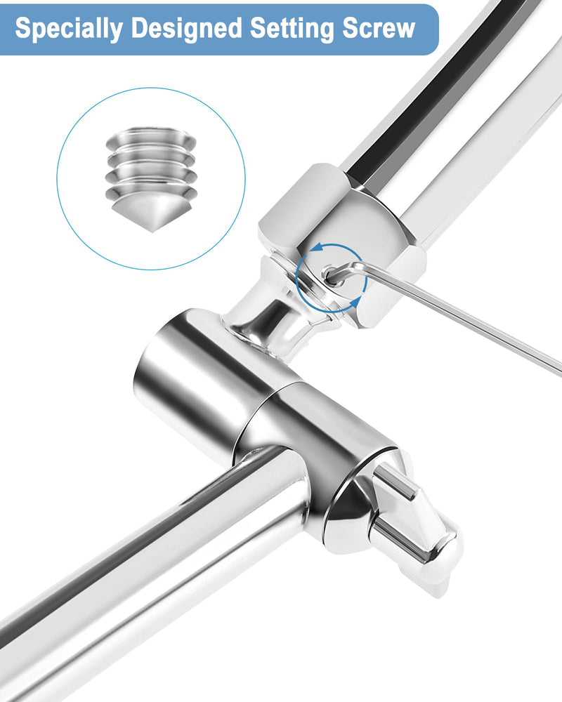 15 Inch Extra Long Adjustable Shower Head Extension Arm With Locking Set Screw, Singing Rain Brass Chrome Angle Height Adjustable, Easy To Install, G1/2 Universal Connector Compatible (Chrome Finish) 15 inch