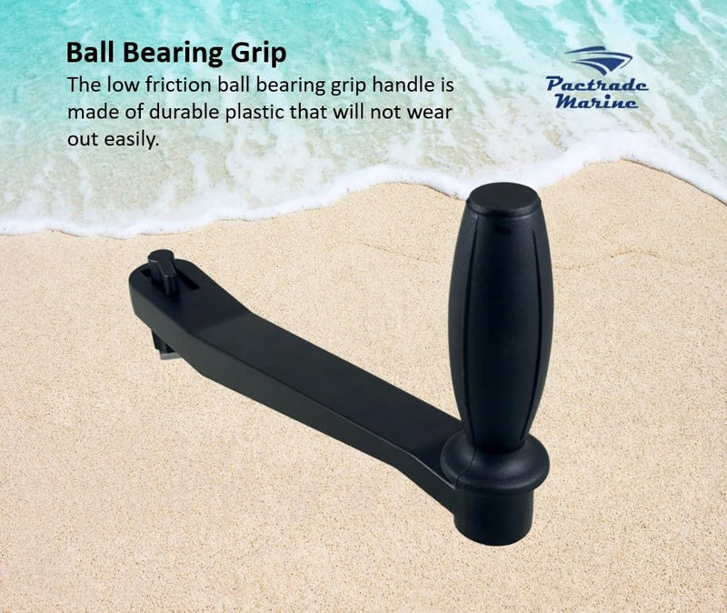 Pactrade Marine 10" Length Locking Winch Handle Black Aluminum Alloy Comfortable Plastic Low Friction Ball Bearing Grip Lock-in Star Shaped Socket Style Black Ball Bearing Grip, 10"