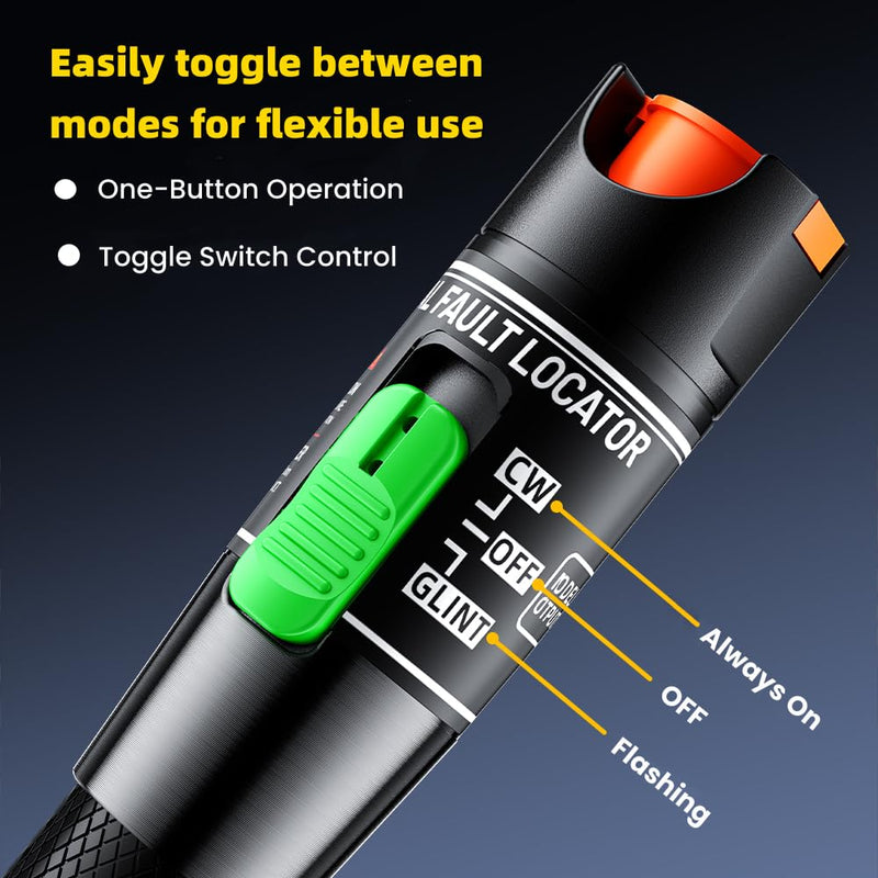 Visual Fault Locator, Fiber Optic Cable Tester Pen, VFL Red Light Tool with FC to LC Adapter & 2.5mm Universal Connector (Black, 30 KM) Black