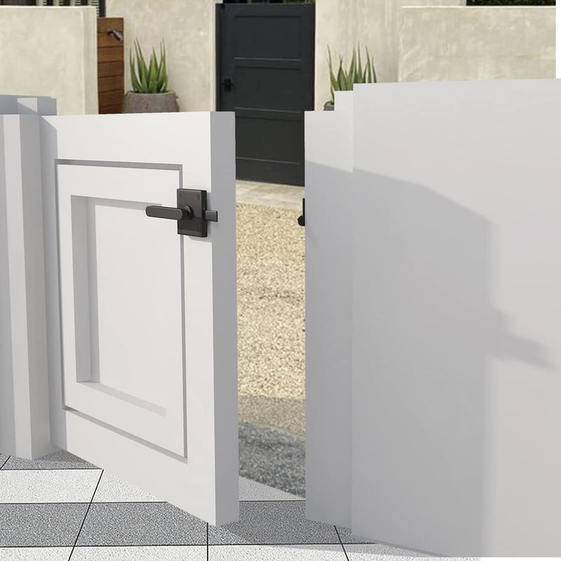Gate Latch Heavy Duty for Wooden Fence, Left Inswing Aluminum Double Side Swinging Door Latch Gate Hardware (Black Finish)