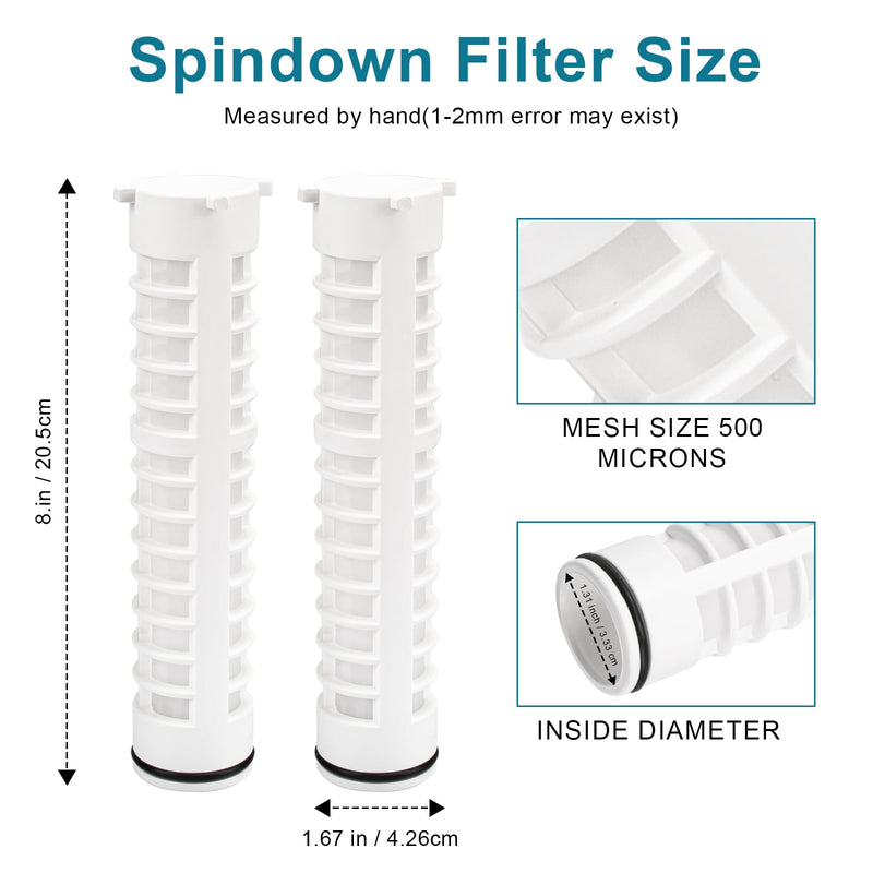 1-1/2 Inch 500 Mesh Spin Down Filters for Rusco Vu Flow, Spindown Sediment Filter Screen for Well Water and Sprinkler Irrigation, 8" Long FS1-1/2-500 - 2 Pack