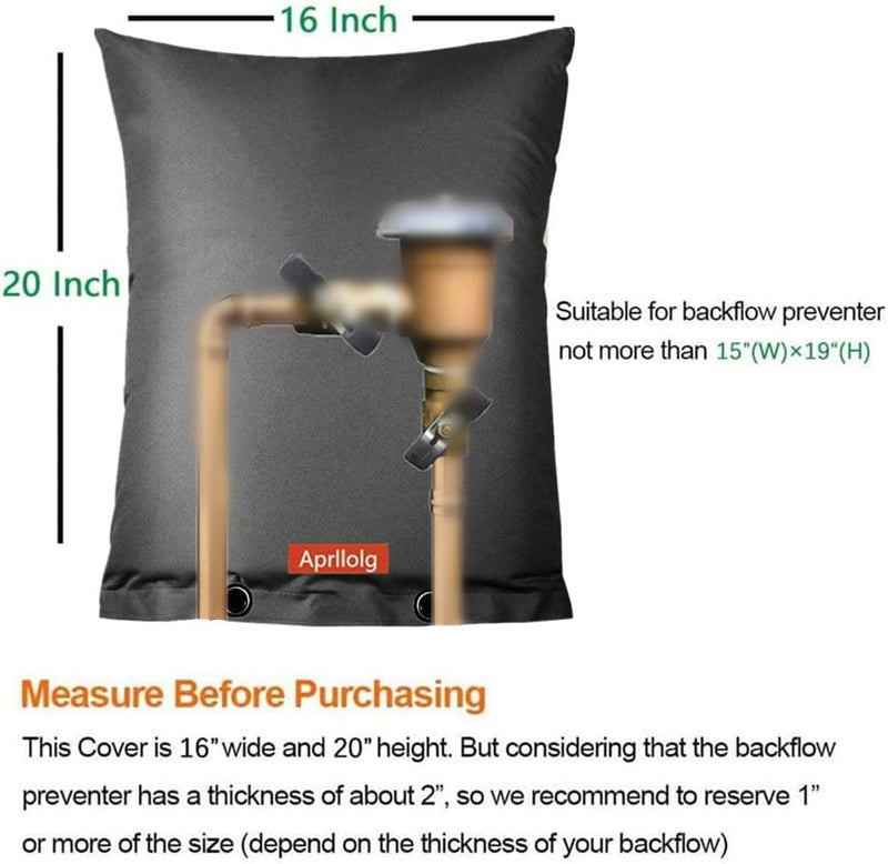 Backflow Insulated Cover, Outdoor Pipe Insulation Covers Winter Freeze Protection, Insulation Pouch for Water Sprinkler Valve Box, Meter or Controller Backflow Preventers16"W x 20"H Black 16"W x 20"H