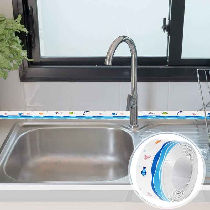 Housoutil Caulk Strip Tape Shower Sealant Strip Self Adhesive Caulking Sealing Tape for Kitchen Bathroom Sink Countertop Toilet Bathtub Sea Animal Pattern Sky-blue