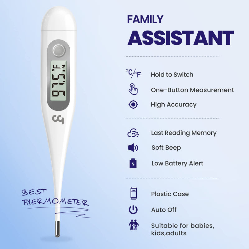 Femometer Thermometer for Adults and Kids, Digital Thermometer with Fever Alert, Memory Recall, C/F Switchable, for Oral, Rectal or Under Arm Use, Grey 1 Count (Pack of 1)