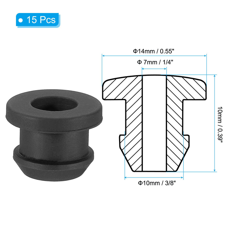PATIKIL 10mm / 3/8 Inch Drill Hole,1/4 Inch ID Rubber Grommets, 15Pcs Top Hat Grommet for Wiring Eyelet Ring Gasket Automotive Firewall Cable Hole Plugs Wires Protection, Black 15
