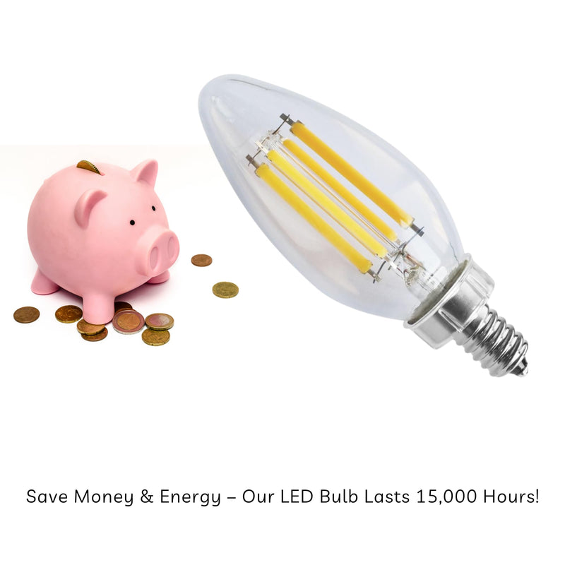 Satco S11385 8W C11 LED Filament Candle Bulb, 3000K Soft White, 760 Lumens, E12 Candelabra Base, Clear Finish, 90+ CRI, Dimmable, Energy-Efficient, for Chandeliers and Decorative Fixtures (6 Pack)