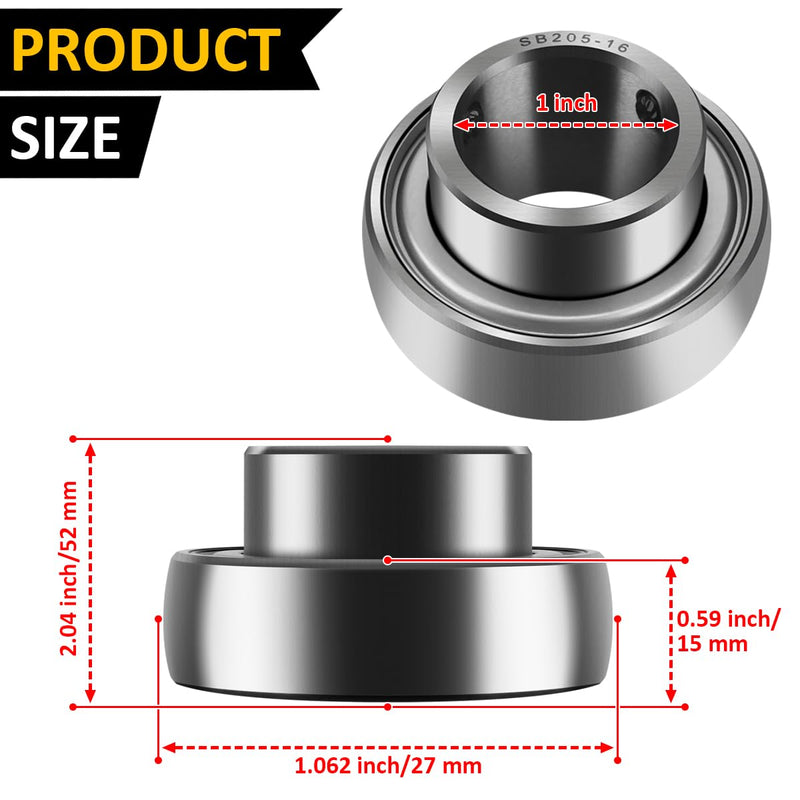 SB205-16 Insert Bearing 1" Bore with Set Screws for Agricultural Machinery Replaces YAT205-100 YA100RRB YAT205-100 S216EL SB205-16 FHS205-16 SNPS100-RP YA100RRB S216El FHS205-16 L-16