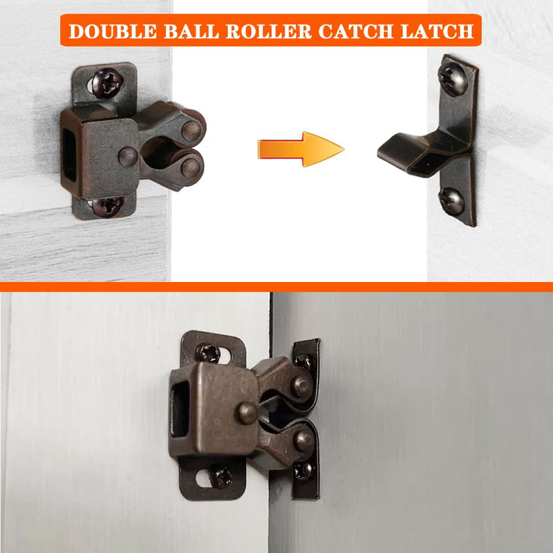 2 Pack Cabinet Latch Double Roller Catch for Cupboard Closet Cabinet Door Latches and Catches, Bronze 2