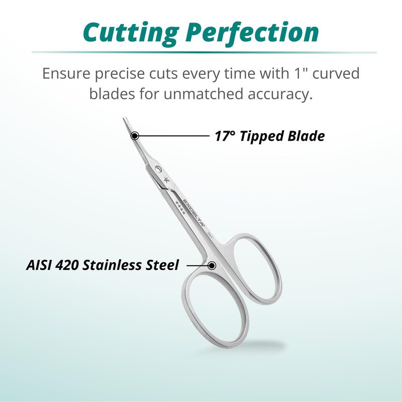 Excelta Premium-Grade Stainless Steel Scissors, Curved Blades, Perfect for Intricate Micro-Manipulations in Cramped Spaces, 1” Blade Length, Superior 3.25" - Scissors, 1" Curved Relieved Blade Length Stainless Steel, Swiss Quality, 361