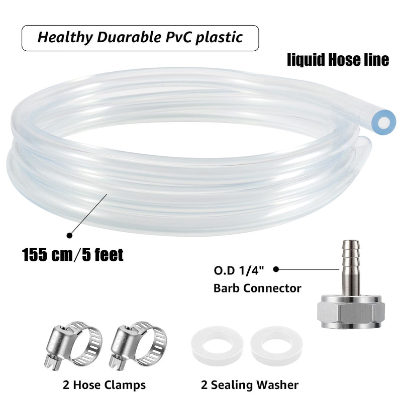 Draft Beer Line with Barb Connector, Kegerator Accessory Kit Beer tower Brewing Tubing Hose, 5 Feet Clear Vinyl Tubing Draft Beer Dispensing 3/16" ID 7/16" OD Tubing Hose for Beer Tap D Coupler