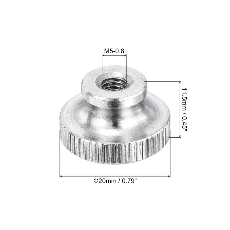 uxcell M5-0.8 Knurled Thumb Nuts, 10Pcs 304 Stainless Steel High Head Female Threaded Round Grip Knob Locking Nuts Fasteners Nuts, Silver 10