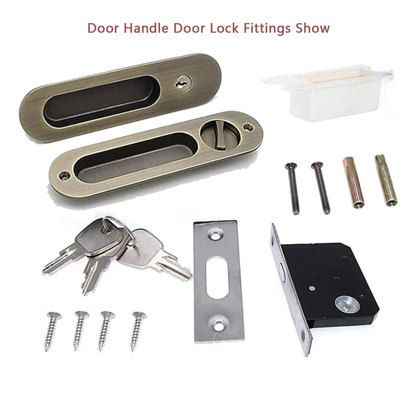 6.8" Privacy Pocket Door Lock Hardware Invisible Recessed Handle Latch with Keys Pocket Sliding Door Lock,Bronze Bronze