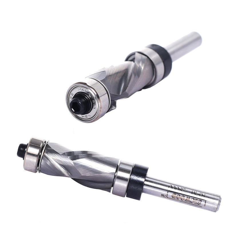Compression Top and Bottom Bearing Flush Trim Router Bit 1/4 Shank - 1/2" Cutting Dia, Carbide Spiral Up-Down Pattern Template Flush Cut Router Bit, for Wood Trimming 1/2" Dia, 1" Height., 1/4 Shank. Top&Bottom Bearing