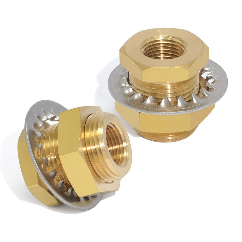 2pcs Brass Pipe Fitting 3/8" NPT Female x 3/8" NPT Female 1.3" Length Outer Diameter 1"-14 Bulkhead Coupling Bulkhead Tank Fitting Frame Hose Connector Fit min 25mm Hole