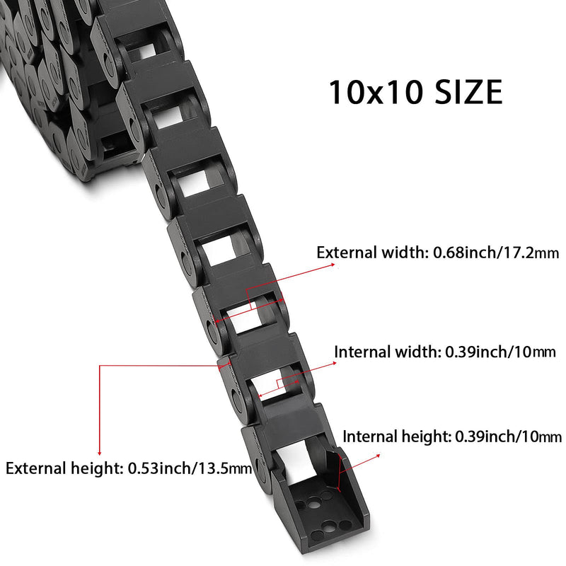 2pcs 39.4 inch Drag Chain Cable Carrier Open Type R18 Wire Cable Chain for CNC Router Mill and 3D Printer,Extra 2 Pair End Connectors,1pc Screwdriver,8 Screws(10x10 Closed) 10x10 Closed (2pcs)