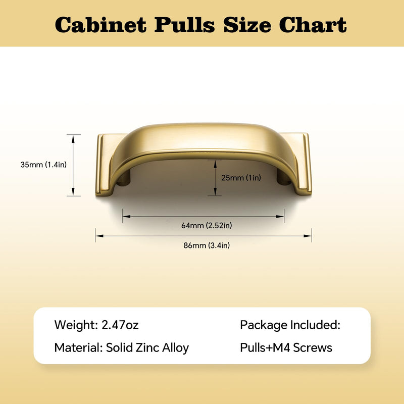 Goo-Ki 6 Pack Champagne Bronze Cup Pulls for Cabinet Kitchen Zinc Alloy Hardware,2-1/2 Inch Hole Center Channing Bin Cup Drawer Pull Handles 2-1/2 Inch Hole Center