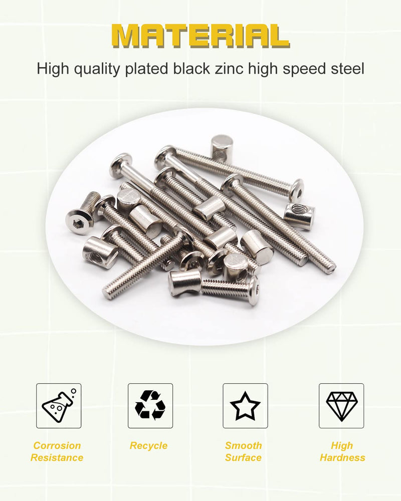 Crib Screws Hardware Replacement Kit - 28 Set Baby Bed Frame Bolts &Barrel Nuts Set,M6x20/40/60/80 mm Hex Drive Socket Cap Screws Barrel Nuts Silver 28Set-M6*20/40/60/80