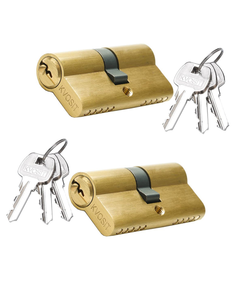 63mm Solid Brass Lock Cylinder 2pcs with 6pcs Brass Keys Key Alike Cylinder Door Lock Replacement 63MM-Key Alike Brushed Brass