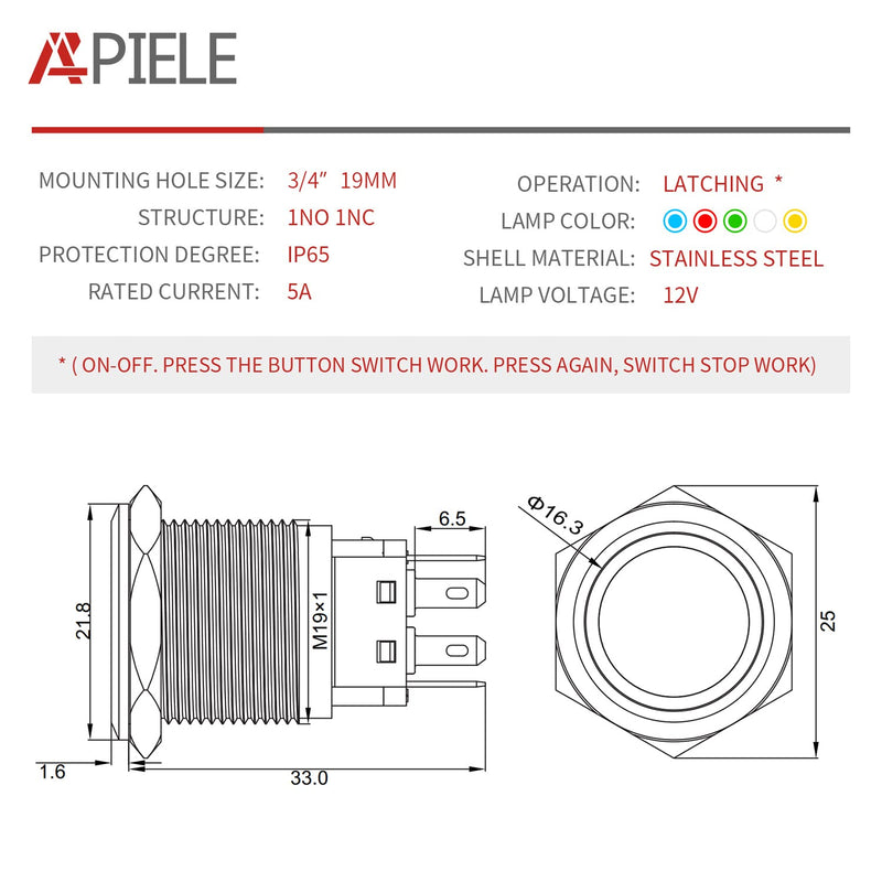 APIELE 19mm Latching Push Button Switch 12V DC Angel Eye Halo Ring LED Metal 0.74" 1NO1NC SPDT with Wire Socket Plug (RED) Silver Shell-Red - NewNest Australia