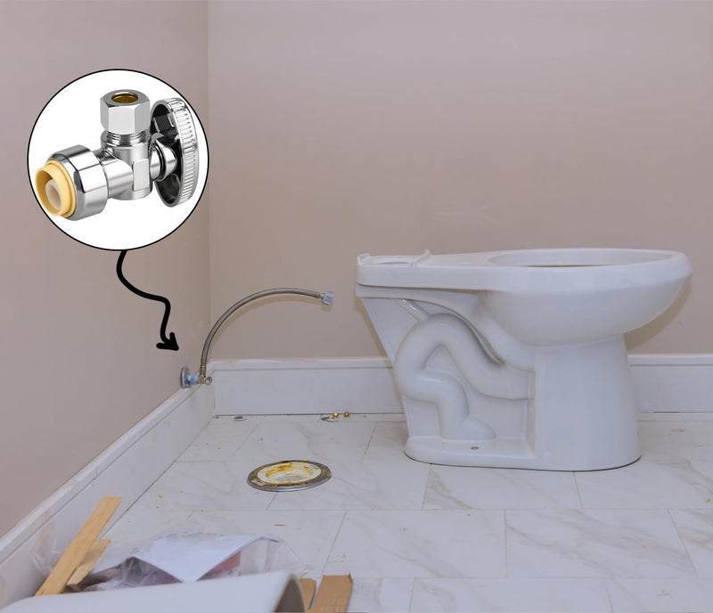 1/2/5/10/20pcs Stop Valves, 1/2" × 3/8" Angle Stop Valve, 1/2" PTC Input, 3/8" OD Compression Output, Push to Connect, 1/4 Turn, Chrome Plated Brass for Faucet, Toilet Valves, No Lead (2pcs Angle) 2×Angle