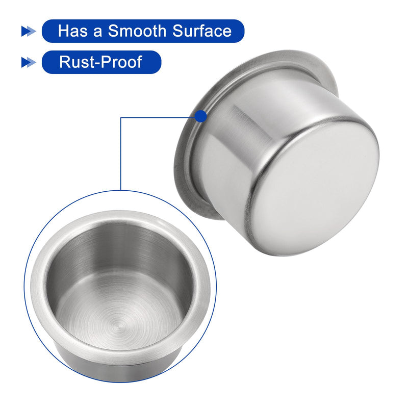uxcell 2 Pcs 201 Stainless Steel Drop-in Cup, 2.44" x 4.6" Drink Can Holder Poker Table Cup Holder Insert for Sofa Boat Car Marine, Silver 2.44" x 4.6"