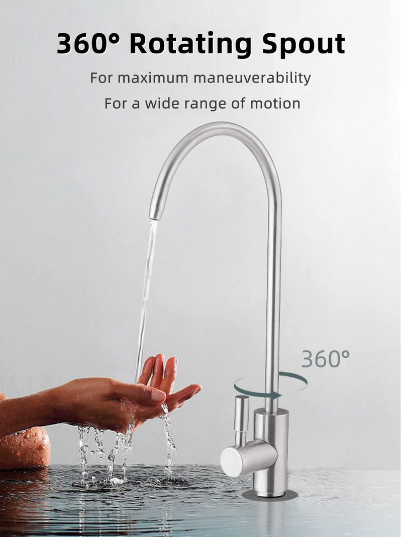 Drinking Water Faucet,Easy to Install Sink Water RO Faucet,Lead-Free Reverse Osmosis Faucet for Kitchen Bar Sink,Brushed Nickel SUS304 Stainless Steel Medium