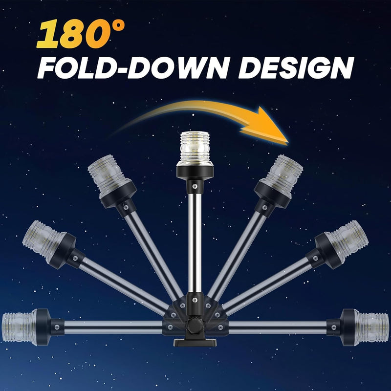 12IN Boat Anchor Light LED Stern Lights Waterproof IP67 White Fold Down Marine Navigation Lights for Jon Boat,Bass Boats and Fishing Boats (12-24V)