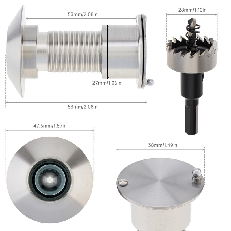 Door Viewer Peephole, Solid Brass 220-degree Large Peephole with 1-1/10" Drill Bit for 1-21/32" to 2-1/8" Doors, Peep Holes for Door with Privacy Cover (Satin Nickel) Satin Nickel