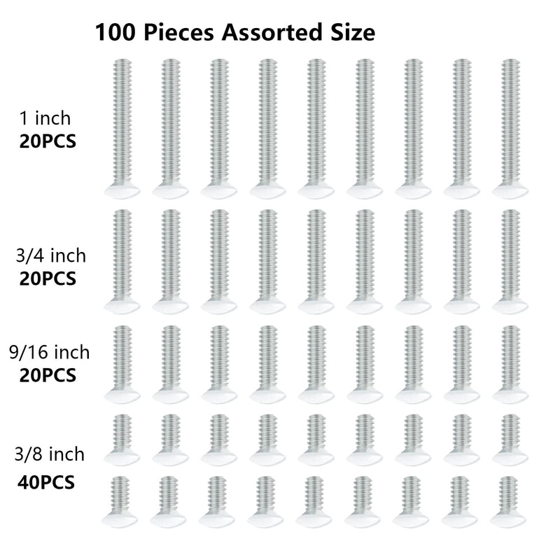 100 Packs Wall Plate Screws, Taezn Outlet Cover Screws 4 Length Sizes 6-32 Thread Switch Plate Screws Perfect Replacement for Wall Outlet Screws, Light Plate Screws, White Screws for Wall Plate, etc.