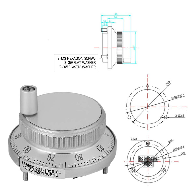 100PPR 6 Terminal Electronic Hand Wheel Manual Pulse Encoder for CNC System (White)