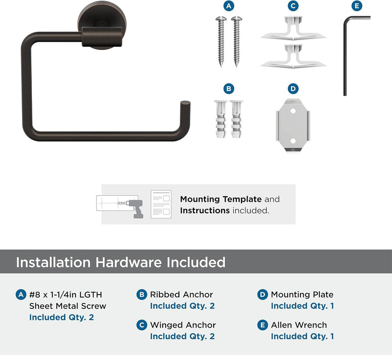 Amerock BH26541ORB | Oil Rubbed Bronze Towel Ring | 5 inch (127 mm) Width Towel Holder | Arrondi | Hand Towel Holder for Bathroom Wall | Small Kitchen | Bath Accessories