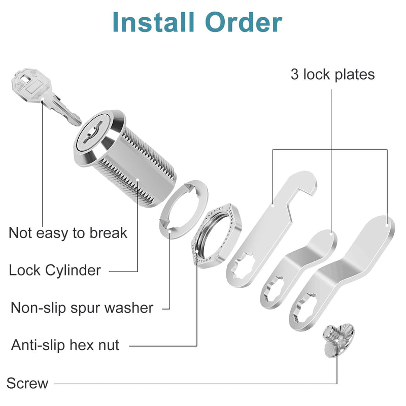Cabinet Cam Lock 3/4" Keyed Different Cam Locks with Keys Secure Files Drawers RV Storage Locks Replacement Set, Zinc Alloy(Silver 2PCS,3/4 Inch) Silver 2PCS 3/4 Inch