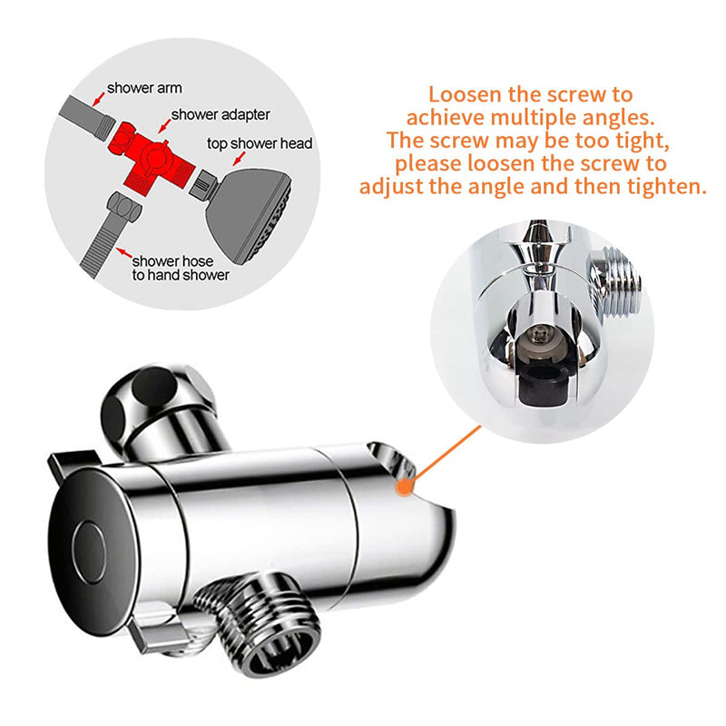 3-Way Diverter Valve 1/2 Inch Shower Arm Diverter with Handheld Showerhead Bracket, Shower Head Arm Mounted Diverter with Teflon Tape