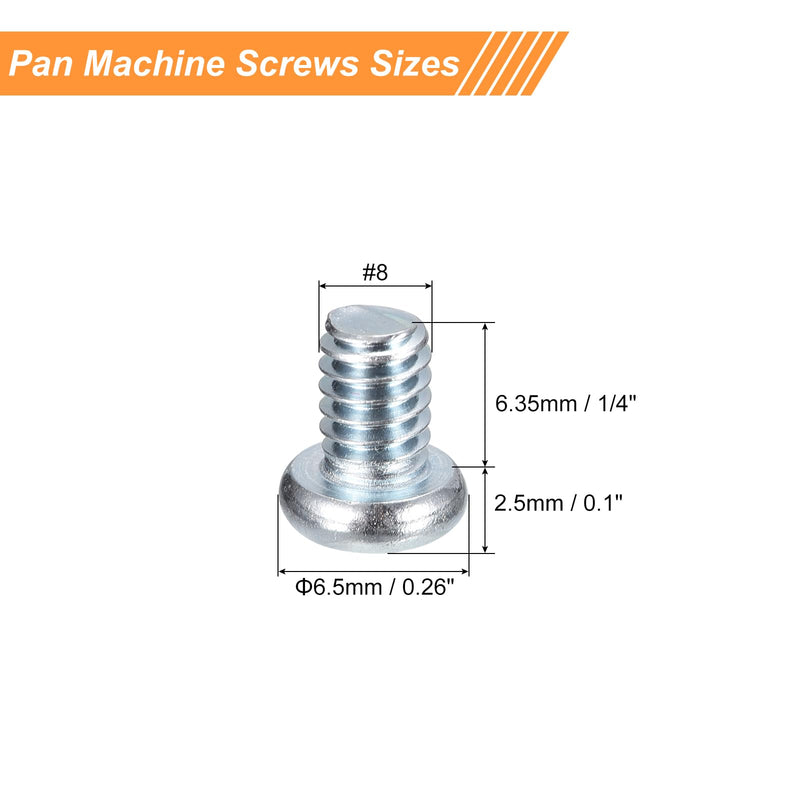uxcell #8-32x1/4 Pan Head Phillips Machine Screws, 50pcs Zinc Plated Carbon Steel Cross Head Screws Fully Threaded Bolts #8-32x1/4" 50