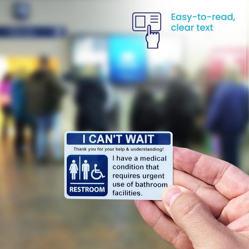 I Can't Wait Bathroom Card IBS IBD Crohn's Colitis Irritable Bowels Restroom Bathroom Emergency Medical Card Restroom Access Card Toilet Access Card OAB