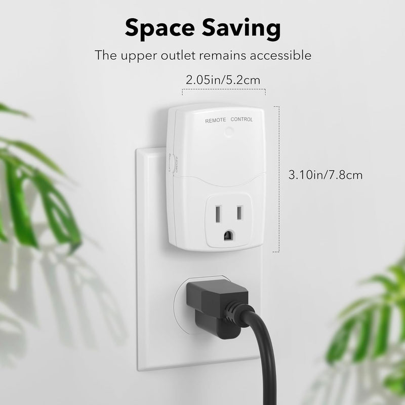 BN-LINK Mini Wireless Remote Control Outlet Switch Power Plug In for Household Appliances, Wireless Remote Light Switch, LED Light Bulbs, White (1 Remote + 3 Outlet) 1250W/10A 1 Remote + 3 Outlets