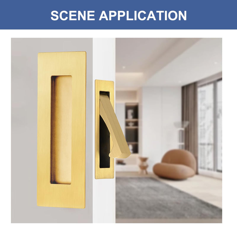 Pocket Door Hardware and Edge Pull,Stainless Steel Pocket Door Handles Latch,Recessed Finger Flush Pulls,for Closet,Sliding,Barn Door (Brushed Gold, 6Inch) Brushed Gold
