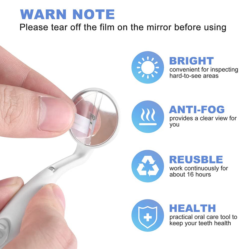 Dental Mirror with Light Teeth Inspection LED Mirror Anti-Fog Mouth Mirror MM380 Dentist Oral Care Tool white
