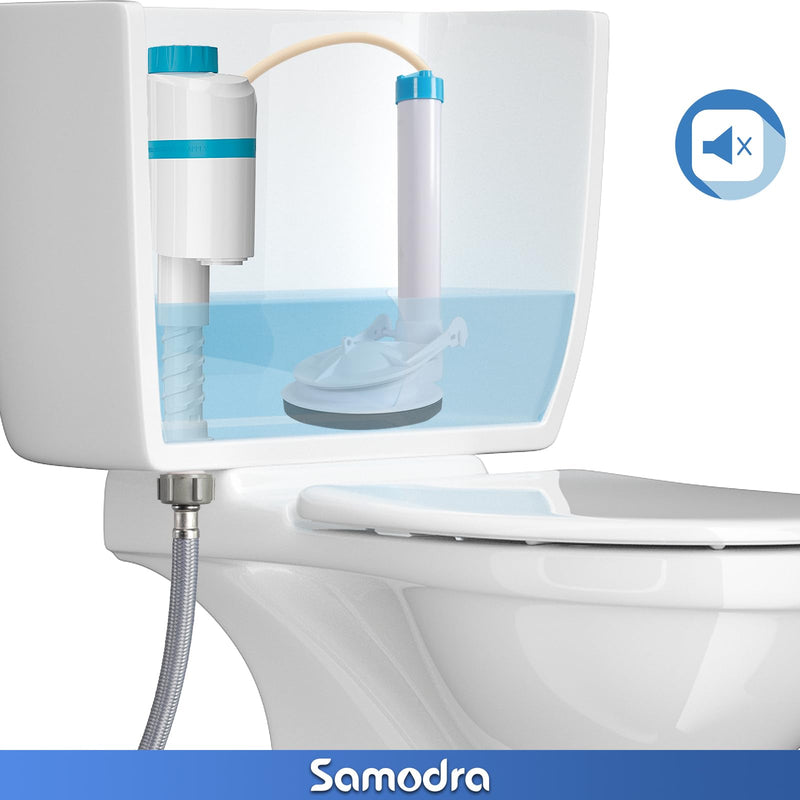 Upgrade Your Toilet with SAMODRA Silent Toilet Fill Valve, Water-Saving Flush Valve Replacement Kit - Installs in Minutes! White 1 Pack