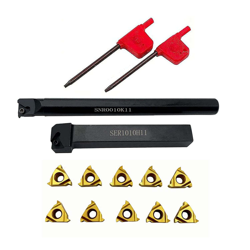 GBJ Lathe Threading Tool External + Internal Threading Holder SER 1010H11+ SNR 0010K11 Threading Holder with 11ER AG60 11IR AG60 Threading Inserts (SER1010H11+SNR0010K11+11ER A60+11IR A60 (Gold)) SER1010H11+SNR0010K11+11ER A60+11IR A60 (Gold)