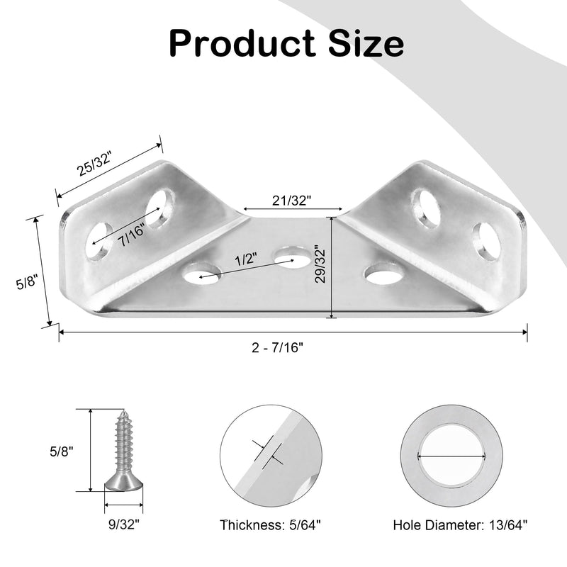 PlusRoc 12-Pack Universal Stainless Steel Furniture Corner Connectors with Screws - Heavy Duty Triangular Support Brackets for Wood Furniture, Drawers, Cabinets, Tables, and Chairs