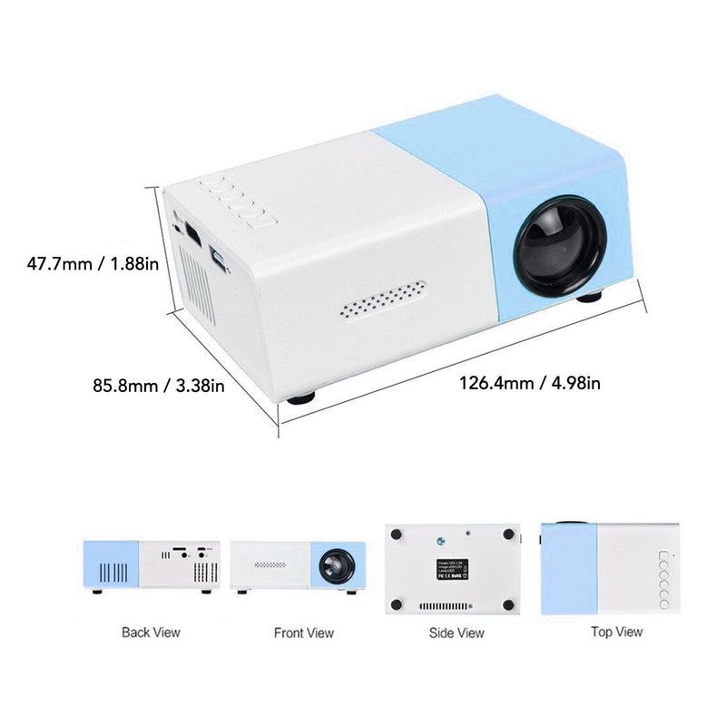 Mini Projector, 1080P Full HD Portable Movie Projector with Multiple Ports, Defend Visual Weak Light Strength, Compact Design, for Bedroom Traveling (US Plug) US Plug