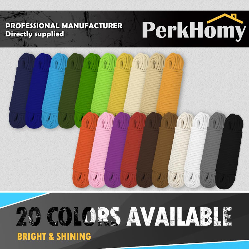 PerkHomy Cotton Rope 3/16" (5mm) 100 ft Multi Purpose Utility Diamond Braided Cord, Natural Cotton for Clothes Line Camping Crafting Flag Pole, Natural White 3/16" x 100'